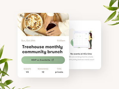 Event card for mobile app 2018 application calendar ui card clean empty state events food interface layout minimal mobile mockup off white photo plants reservation ui ux white