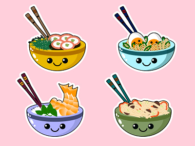 Korean food animation app design flat icon illustration logo typography vector