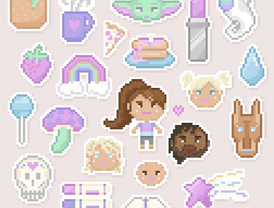 Ash Bush Pixel Art emoji icons illustration pastel pixel art procreate stickers