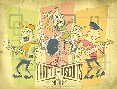 Thrifty Biscuits band poster cartoon illustration