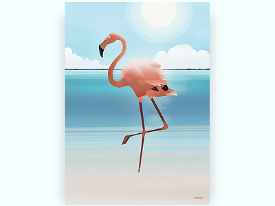 pinky art beach brushwork digital drawing flamingo illustration nature pink summer vector water