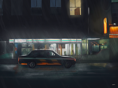 //4am rain// 4am car city digital ipadpro neon night painting procreate rain store urban