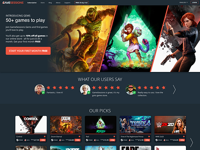 Game Sessions Gems Homepage gaming pc games steam store subscription web design