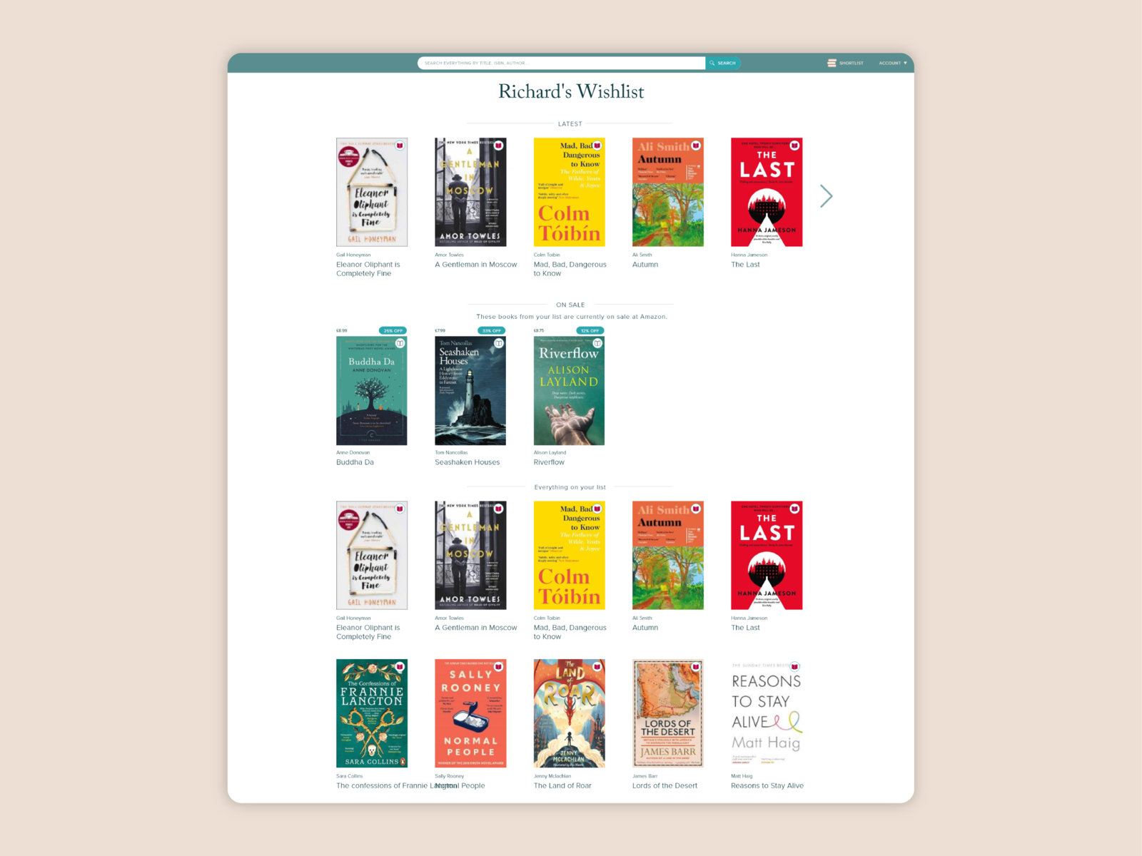 Book Wishlist - Initial homepage design by Jonno Witts on Dribbble