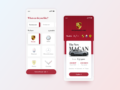 Luxury cars mobile app app branding car cards clean concept debut design ecommerce interface ios minimal mobile mobile app porsche product design product page ui ux white