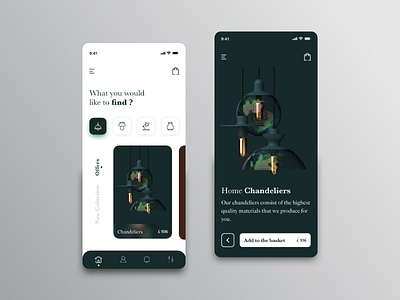 Interior Shop Mobile App Design app cards chandelier debut decor ecommerce green interaction interface lamp minimal mobile app navigation product design ui uiux ux vase