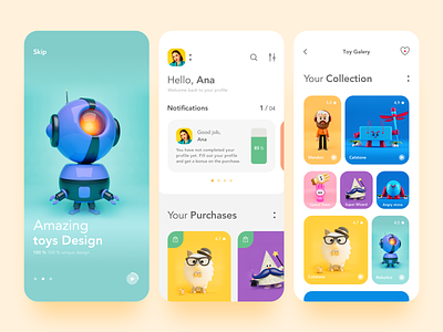 Toys Shop App app cards children colors concept ecommerce galery games green mobile mobile app notifications onboarding product design profile profile page shopping team toys yellow