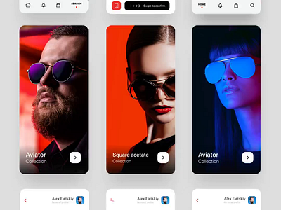 Mobile app glasses shop animation app brand clean colors glasses interaction interface minimal mobile mobile app mobile brand mobile ui product product design screens sunglasses ui ux white