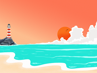 Beach affinitydesigner beach draw illustrator lighthouse orange sea sun