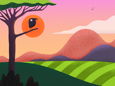 Bird affinitydesigner bird degrade design digital art digital artwork digital illustration digital painting draw green illustration art ilustracion landscape minimal mountain noise texture sun tree