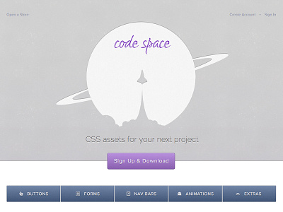 CodeSpace ATF blue buttons code css homepage nav navigation planet purple space