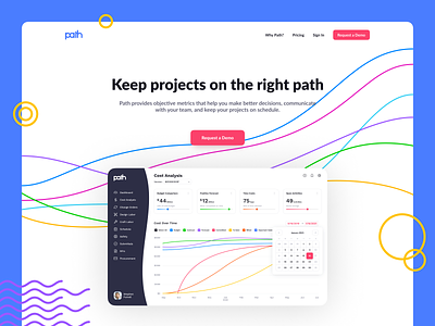 Path Website analytics calendar cards colorful dashboard demo features graph landing page path pricing projects sign up web web design website