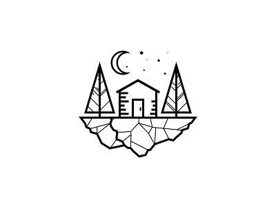 Rock Camp cabin camp illustration line logo moon rock stars stone tree