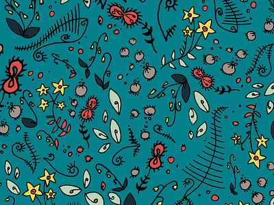 Forest Floor dainty floral forest halfdrop hand drawn illustrator pattern retro surface design vintage