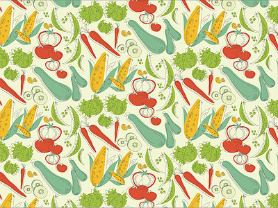 Retro Veg Repeat graphic design illustration pattern plants repeat retro summer surface design vector veggies vintage