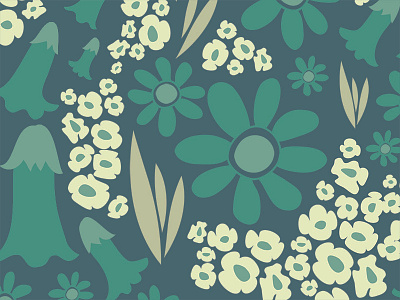Daisies for Days (green) florals greens illustration monochromatic pattern repeat retro vector