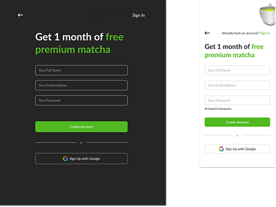 Premium Matcha Trial Sign Up branding graphic design ui