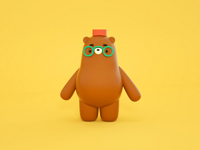 A friendly little bear! 3d bear chubby cinema4d cute cute bear glasses hat illustration