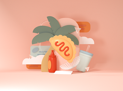 Vamo a solta a Teodoro 3d c4d caribbean cinema4d dominican empanada illustration ketchup octane palm tree teteo