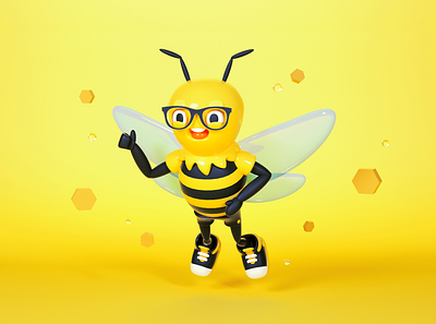Meet Buzzy! 3d bee c4d character design cute hive octane