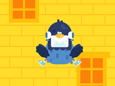 Message for you! cartoon character design city cute flat design illustration message messenger pigeon pigeon vector yellow