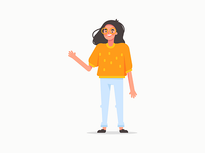 Hello! character design cute flat design girl glasses illustration sweater vector yellow