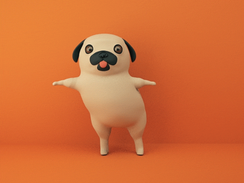 Dance pug with wobbly belly! 3danimation c4d cartoon character character animation characterdesign cinema4d dance dog pugs wobbly