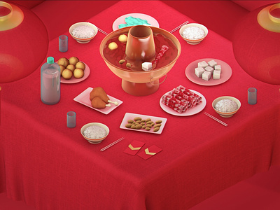 Happy Chinese luna New Year 3d 3d art chinese dinner hotpot lunanewyear meal newyear prosperous red