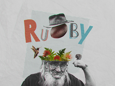 Rugby 2d collage design hummer kiwi papercut rugby