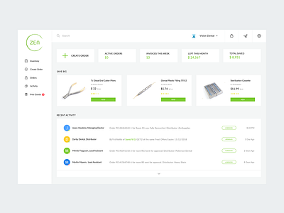 Zen Supplies Dashboard clean dashboard dental design desktop figma health inventory management ui ux web application web design
