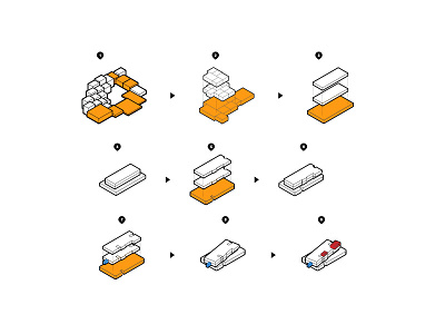 Architectural diagrams to conceptualize volume architecture boxes building concept diagrams illustration orange stroke visualization volume