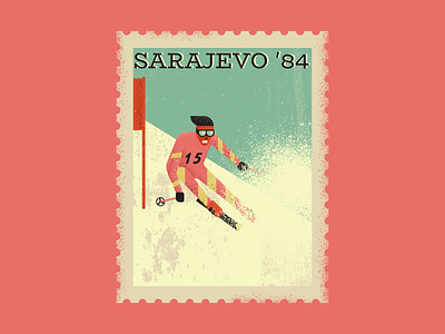 Sarajevo 1984 Winter Olympics artist design digitalart digitaldesign graphicdesign illustration illustrator retro sarajevo skiing stamp vector vectorart vintage winter