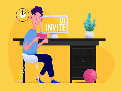 Dribbble Invite | Giveaway art ball basketball cartoon challenge character character design clean colorful concept corporate corporate design design dribbble flat giveaway invite minimal vector