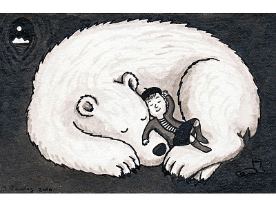 Polar bear and girl sleeping