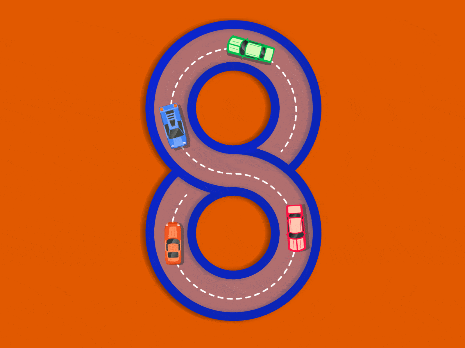 Eight Track 2d 8 animation cars eight gif giphy illustration loop looping motion graphics race track racing sticker gif vector