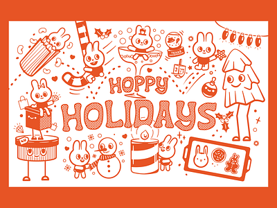 Hoppy Holidays Greeting Card Design adorable bunnies christmas christmas card cookies cute cute design cute holidays design gif holiday card holidays illustration presents rabbit tamale tamales vector