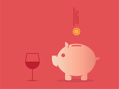 Money Saving, Wine Drinking Pork app blog coins design icon iconography illustration money pig socialmedia vector wine