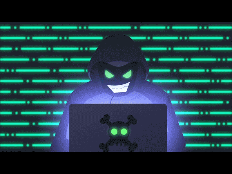 Evil Hacker 2d character animation evil gif green hacker information internet laptop laugh purple security