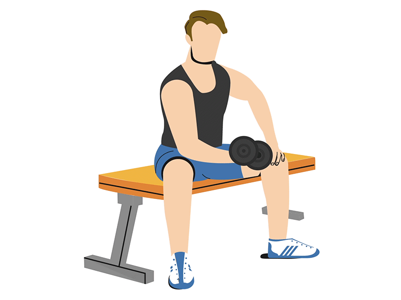 Gym Guy character animation exercise fitness gym man sit sports training weights