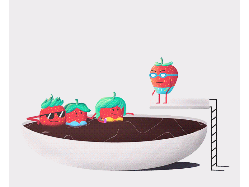 Fresas 2d after effects character animation chocolate motion party splash strawberries