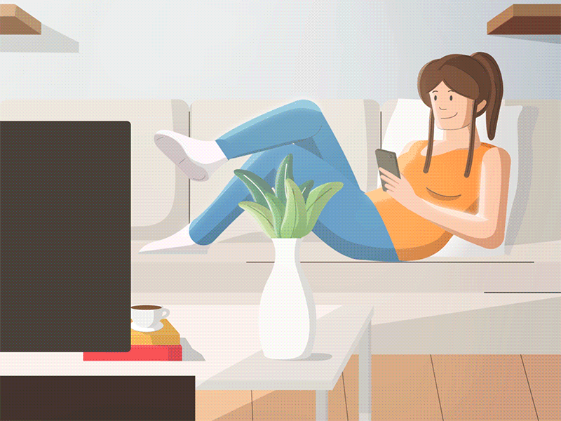 Living room after effects cellphone character animation girl living room orange process rigging