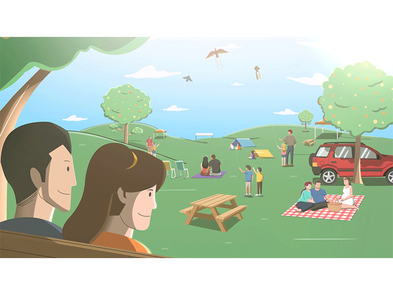 Dia de campo character animation day family grassland kids kites motion design picnic sun