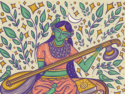 Raja Matangi (Saraswati) Goddess in Bengal Patua Indian Folk Art hindu illustration indian goddess indian illustrator matangi raja matangi raja matangi religion scd balaji