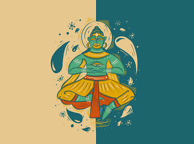 Ying Yang Hanuman bengal patua art folkart indian art indian folk art indian illustrator meditation mythology procreate scd balaji sprituality