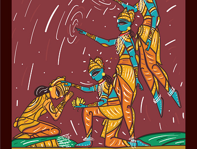 Krishna Arjuna arjuna bengal patua bhagavat gita folk art indian illustrator krishna mahabharat scd balaji