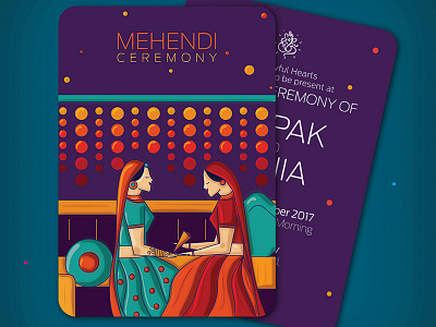 Mehendi / Mehndi Invitation bride groom couple illustrated invites indian illustrator indian invites indian wedding cards love ring ceremony wedding
