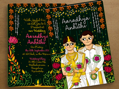 Kerala Wedding Invite Illustrations bride groom couple illustrated invites indian illustrator indian invites indian wedding cards love ring ceremony wedding