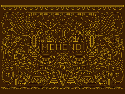 Mehendi Ceremony Invite Design & Illustration bride groom celebration gold indian illustrator indian invites indian wedding cards love mehendi outline ring ceremony save the date wedding