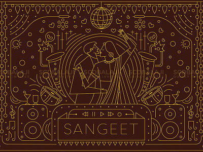 Sangeet / Cocktail Wedding Party Invite Illustration