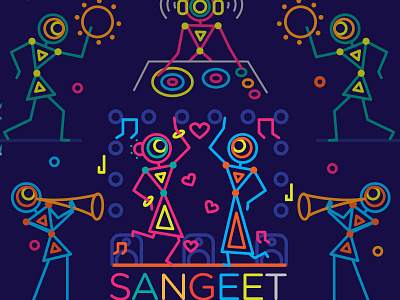 Sangeet Invitation in Urban Warli, Indian Folk Art